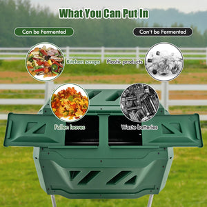 43 Gallon Rotating Compost Bin Barrel with Dual Chamber and Sliding Doors-Green view 9