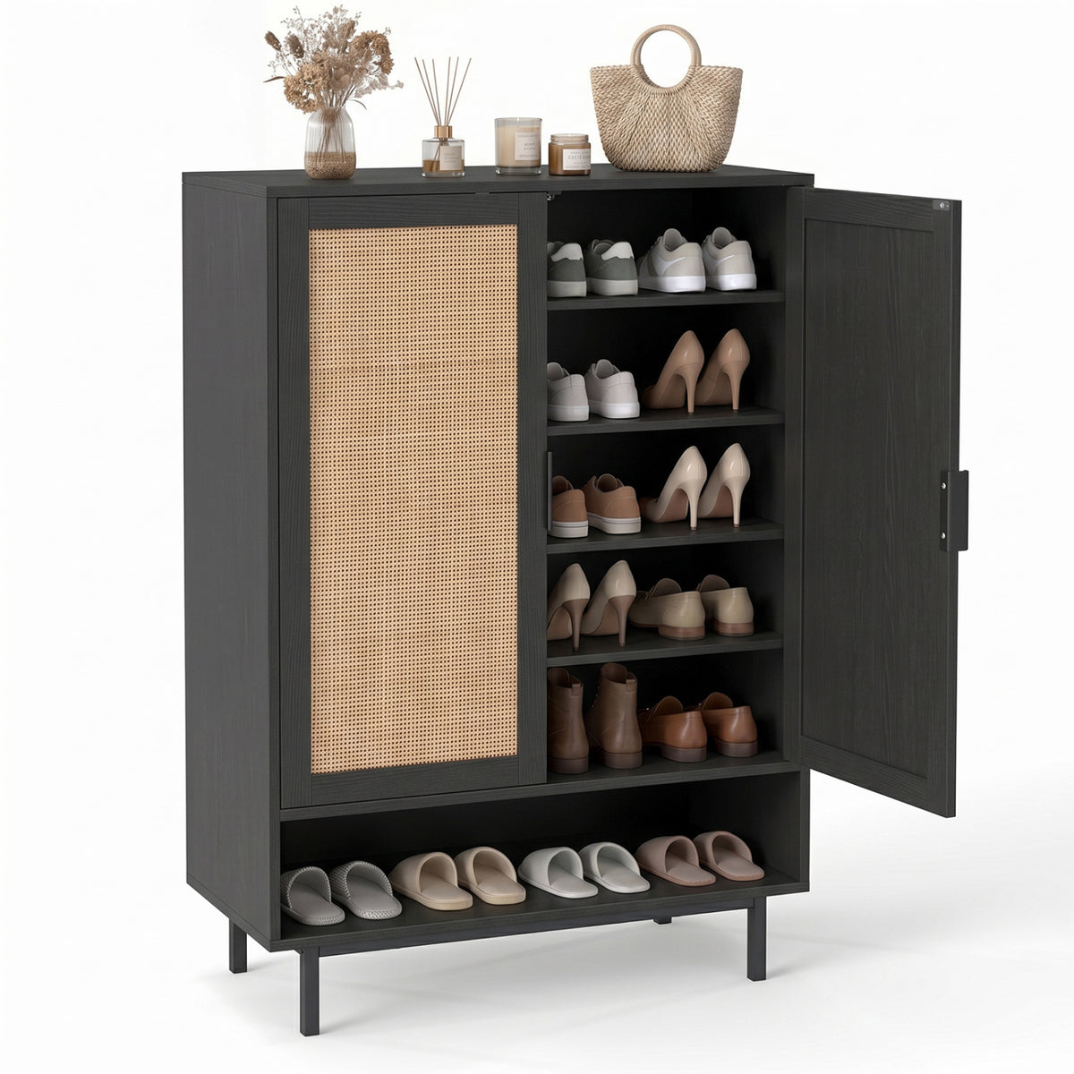 43 Inch 6-Tier Tall Shoe Cabinet with Double Doors-Black view 3