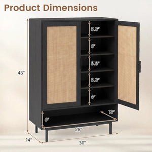 43 Inch 6-Tier Tall Shoe Cabinet with Double Doors-Black view 4