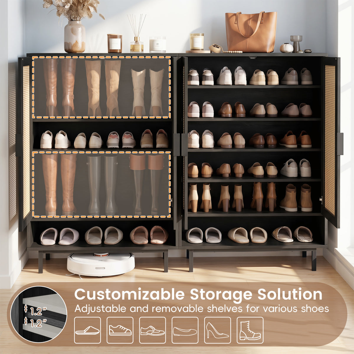 43 Inch 6-Tier Tall Shoe Cabinet with Double Doors-Black view 5