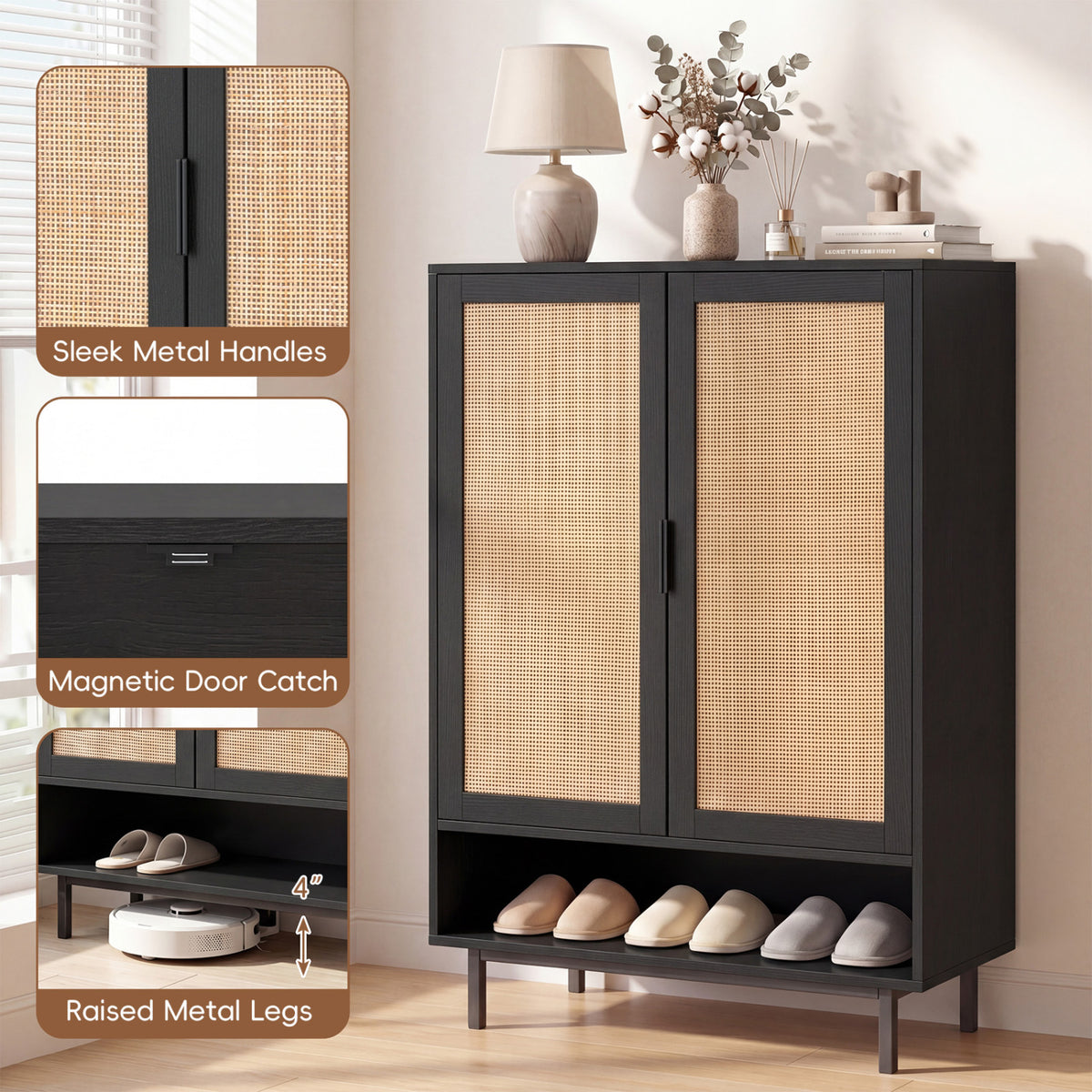 43 Inch 6-Tier Tall Shoe Cabinet with Double Doors-Black view 9