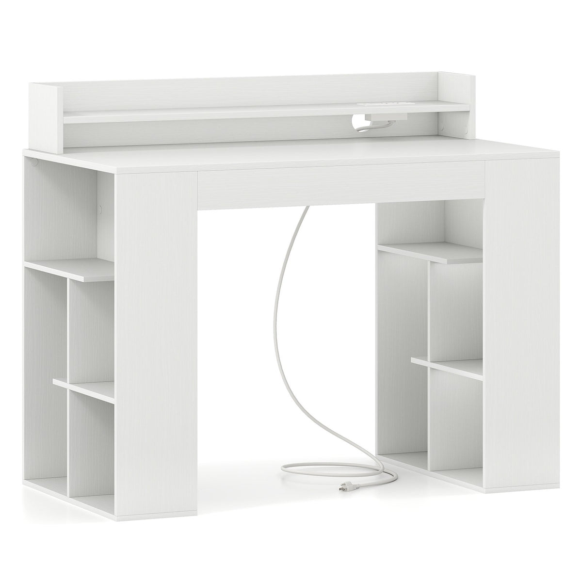 43 Inch Computer Desk with Power Outlets and 2 Bookcases-White