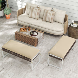 43 Inch Patio Rectangle Ottoman Pack of 2 with Metal Legs and Seat Cushion-Beige view 2