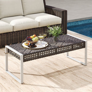 43 Inch Patio Rectangle Ottoman Pack of 2 with Metal Legs and Seat Cushion-Beige view 3