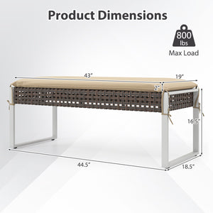 43 Inch Patio Rectangle Ottoman Pack of 2 with Metal Legs and Seat Cushion-Beige view 4