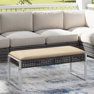 43 Inch Patio Rectangle Ottoman Pack of 2 with Metal Legs and Seat Cushion-Beige view 5