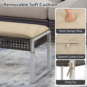 43 Inch Patio Rectangle Ottoman Pack of 2 with Metal Legs and Seat Cushion-Beige view 8
