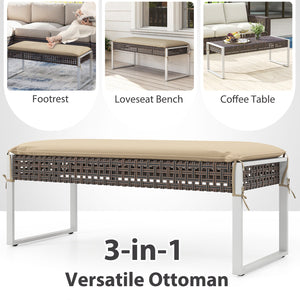 43 Inch Patio Rectangle Ottoman Pack of 2 with Metal Legs and Seat Cushion-Beige view 9