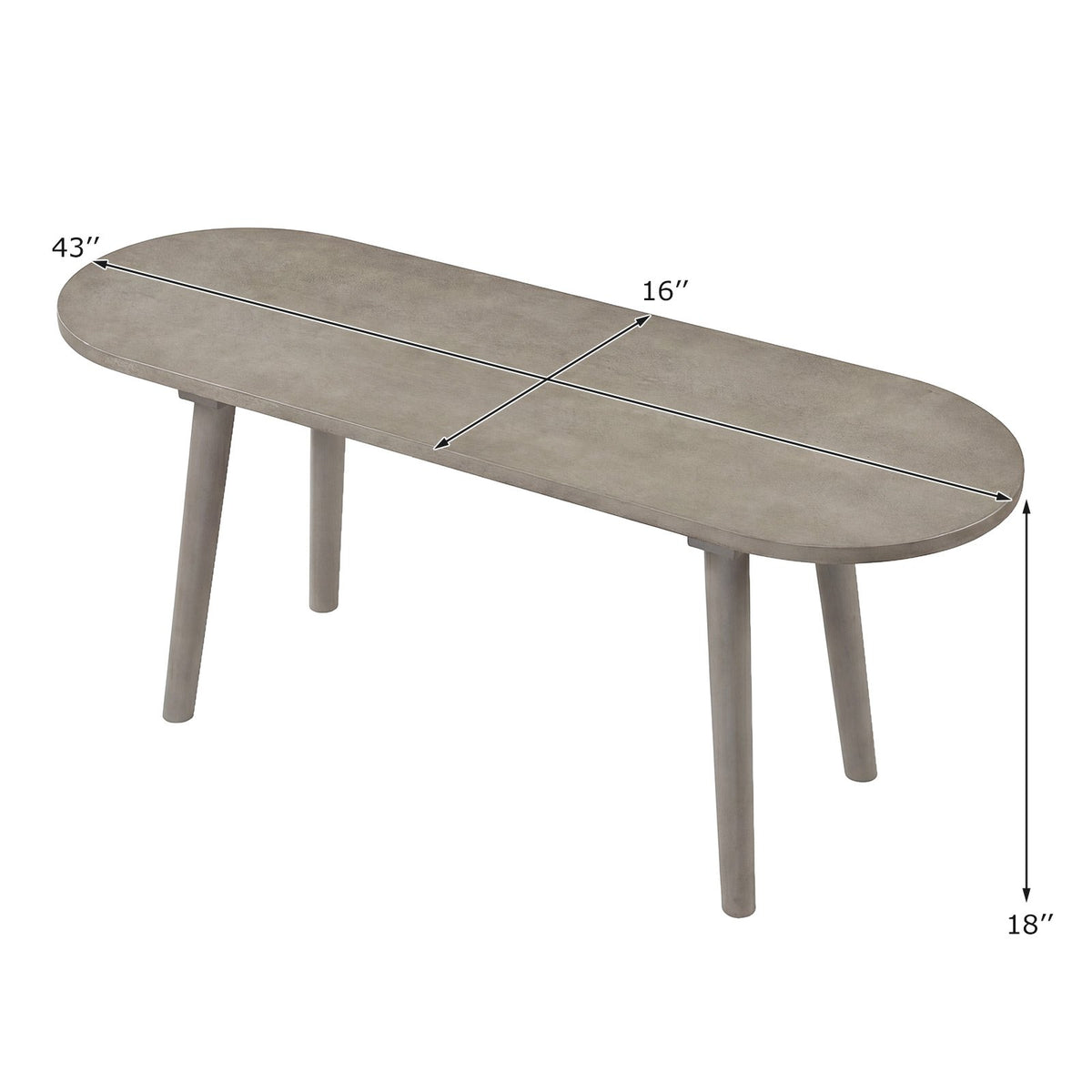 43 Inch Solid Wood Farmhouse Dining Bench Rustic Wooden Entryway Bench with Rubber Wood Legs-Gray view 5