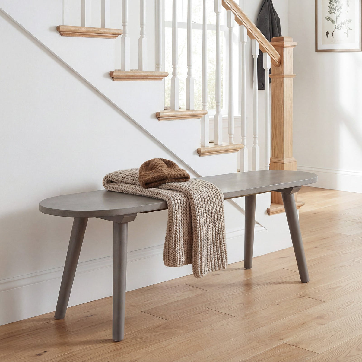 43 Inch Solid Wood Farmhouse Dining Bench Rustic Wooden Entryway Bench with Rubber Wood Legs-Gray view 6