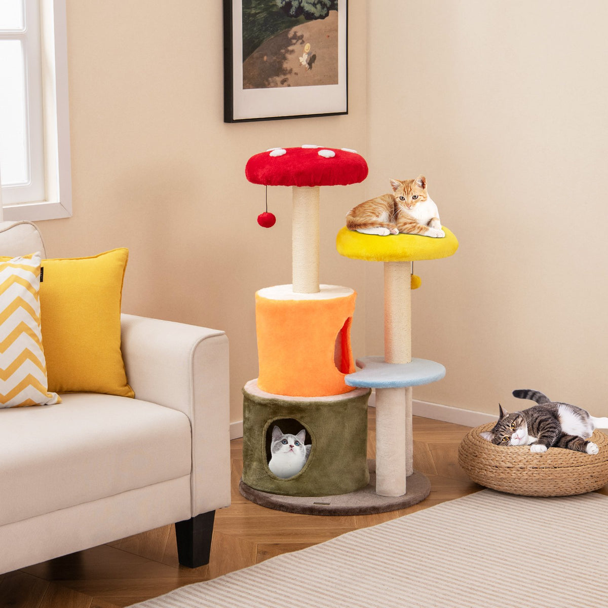 43 Inch Tall Cat Tree Cute with 2 Condos and Padded Platforms-Multicolor view 2