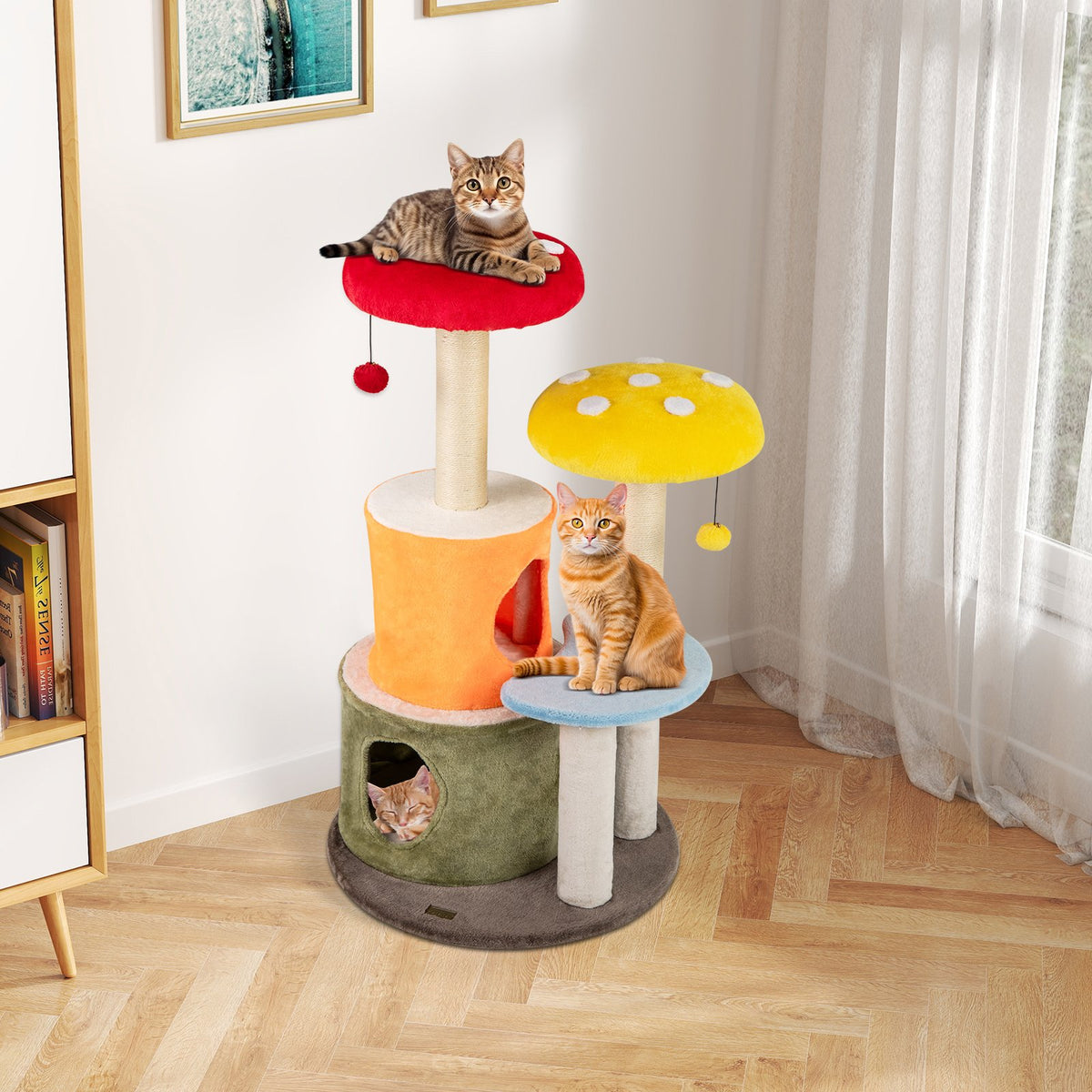 43 Inch Tall Cat Tree Cute with 2 Condos and Padded Platforms-Multicolor view 3