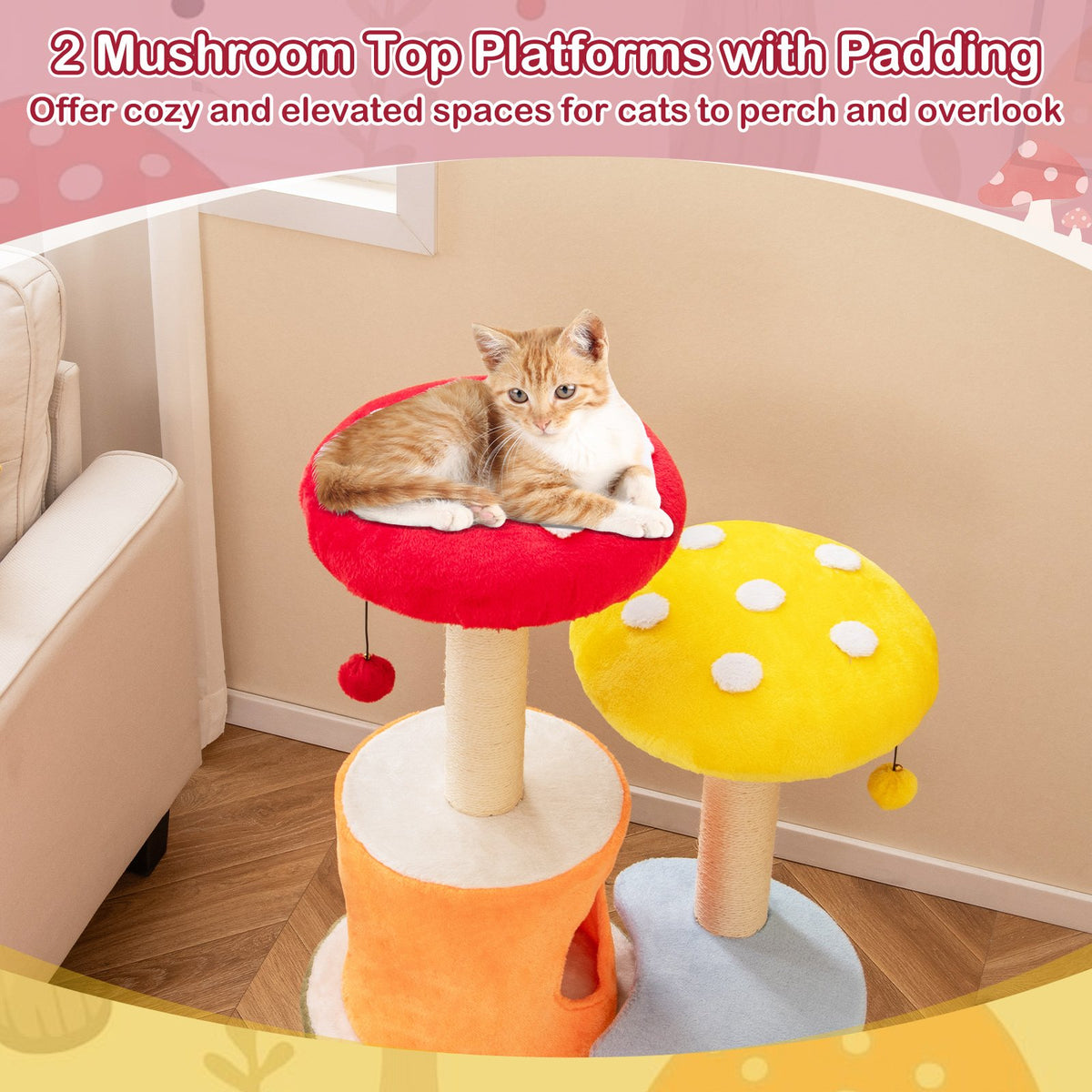 43 Inch Tall Cat Tree Cute with 2 Condos and Padded Platforms-Multicolor view 6