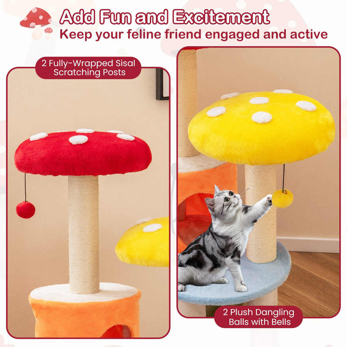 43 Inch Tall Cat Tree Cute with 2 Condos and Padded Platforms-Multicolor view 8