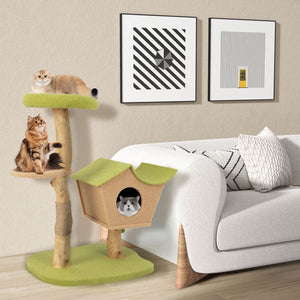 43 Inch Wooden Cat Tree with Padded Top Perch-Green view 2