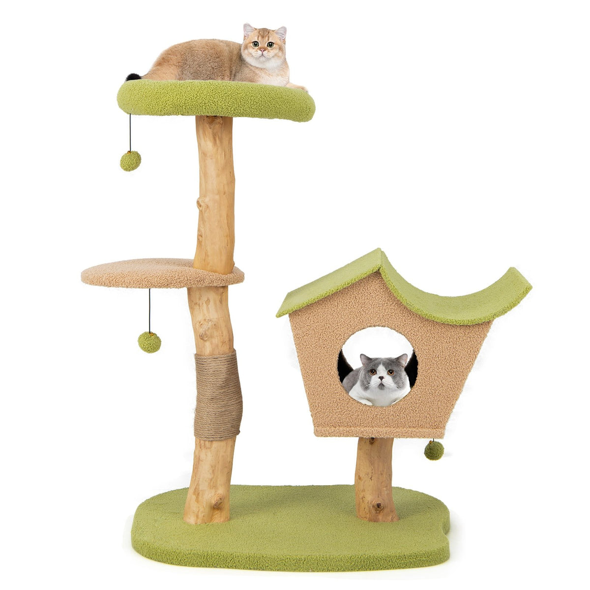 43 Inch Wooden Cat Tree with Padded Top Perch-Green view 4