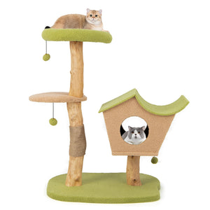43 Inch Wooden Cat Tree with Padded Top Perch-Green view 4