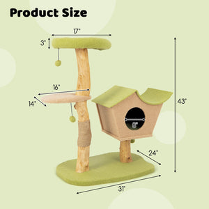 43 Inch Wooden Cat Tree with Padded Top Perch-Green view 5