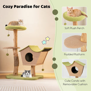 43 Inch Wooden Cat Tree with Padded Top Perch-Green view 7