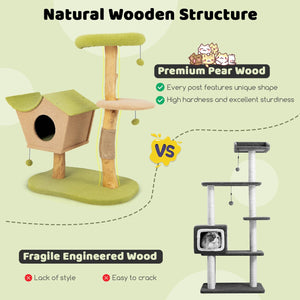 43 Inch Wooden Cat Tree with Padded Top Perch-Green view 8