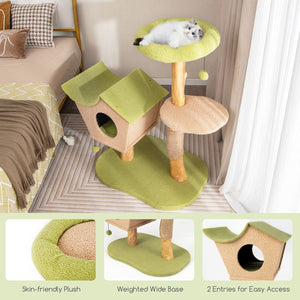 43 Inch Wooden Cat Tree with Padded Top Perch-Green view 9
