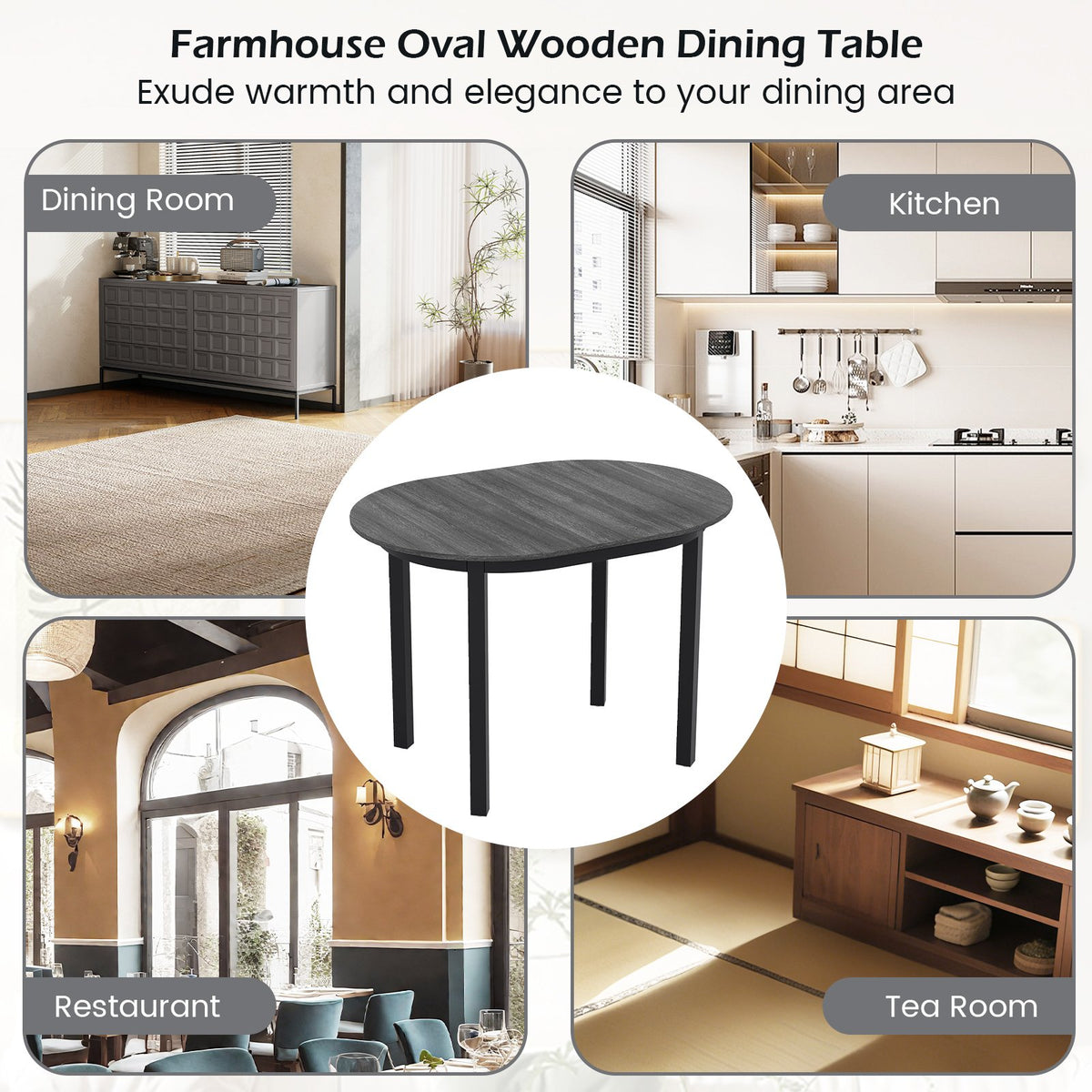 43 Inch Wooden Dining Table with Rubber Wood Legs for 2-4 People-Black view 9