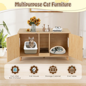 43 Inches Cat Litter Box Enclosure with Double Rooms and 2 Sisal Scratching Mats-Natural view 6