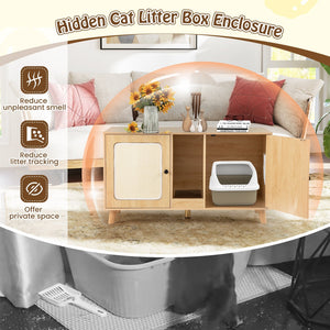 43 Inches Cat Litter Box Enclosure with Double Rooms and 2 Sisal Scratching Mats-Natural view 7