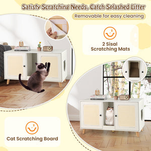 43 Inches Cat Litter Box Enclosure with Double Rooms and 2 Sisal Scratching Mats-White view 8
