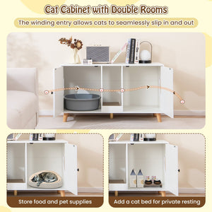 43 Inches Cat Litter Box Enclosure with Double Rooms and 2 Sisal Scratching Mats-White view 9