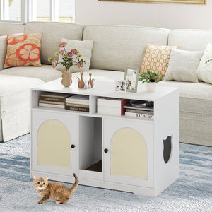 43 Inches Cat Litter Box Enclosure with Storage and Double Rooms-White view 2