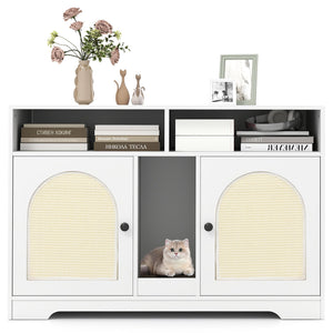 43 Inches Cat Litter Box Enclosure with Storage and Double Rooms-White view 4