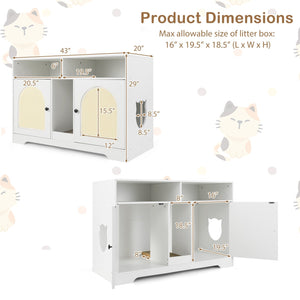 43 Inches Cat Litter Box Enclosure with Storage and Double Rooms-White view 5