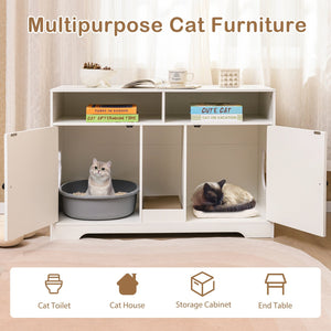 43 Inches Cat Litter Box Enclosure with Storage and Double Rooms-White view 6