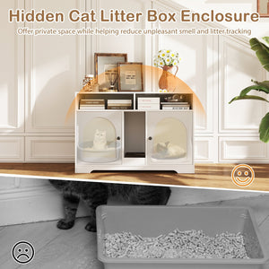 43 Inches Cat Litter Box Enclosure with Storage and Double Rooms-White view 7