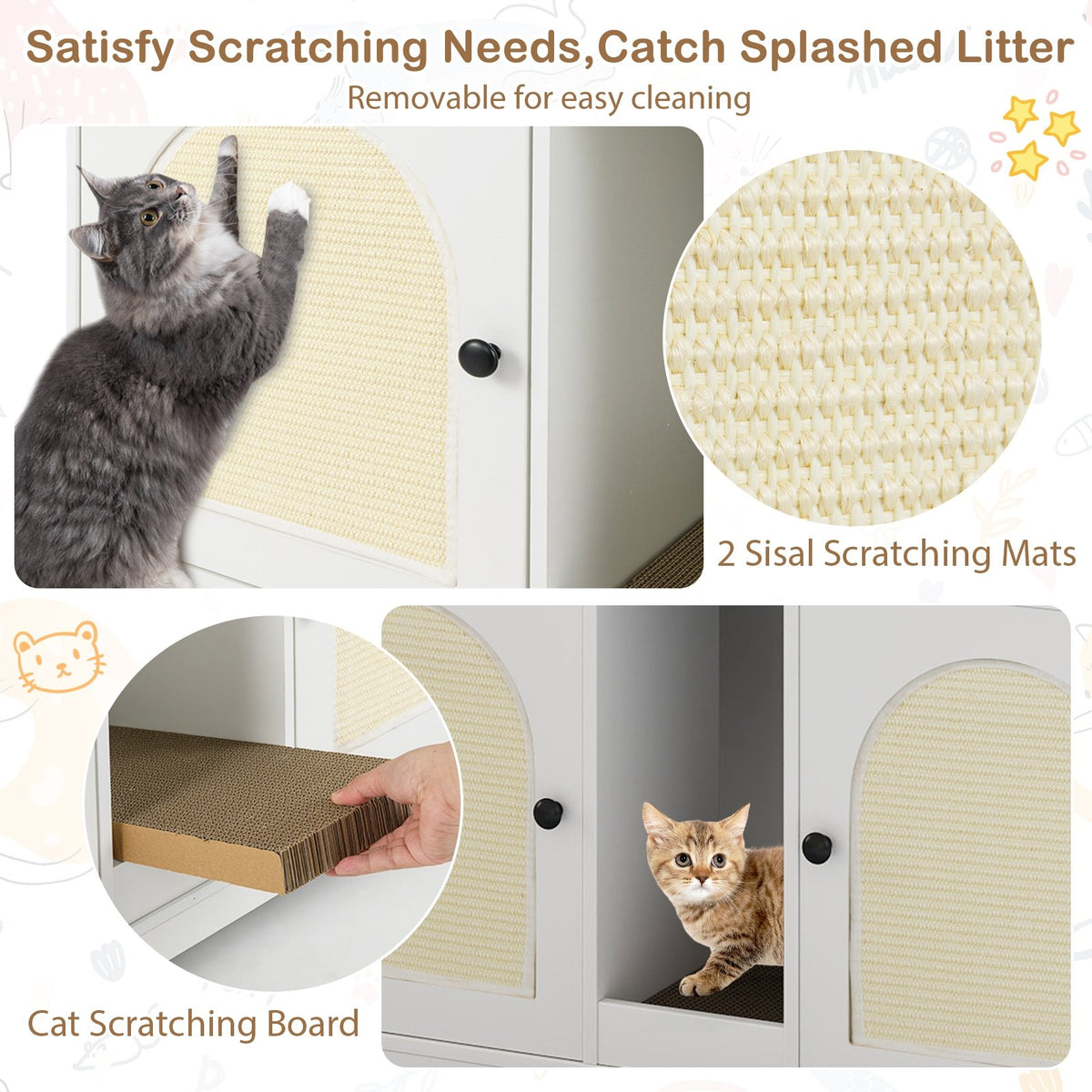 43 Inches Cat Litter Box Enclosure with Storage and Double Rooms-White view 8