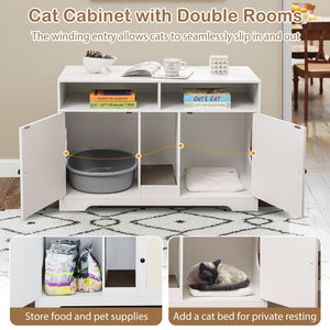 43 Inches Cat Litter Box Enclosure with Storage and Double Rooms-White view 9