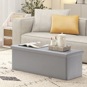43 Inches Folding Storage Ottoman Bench Foot Rest Stool End of Bed Bench-Gray view 2