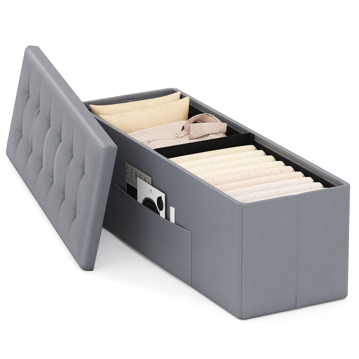 43 Inches Folding Storage Ottoman Bench Foot Rest Stool End of Bed Bench-Gray view 4