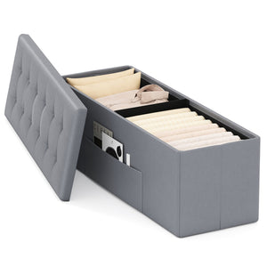 43 Inches Folding Storage Ottoman Bench Foot Rest Stool End of Bed Bench-Gray view 4