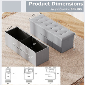 43 Inches Folding Storage Ottoman Bench Foot Rest Stool End of Bed Bench-Gray view 5