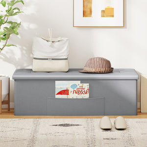 43 Inches Folding Storage Ottoman Bench Foot Rest Stool End of Bed Bench-Gray view 6