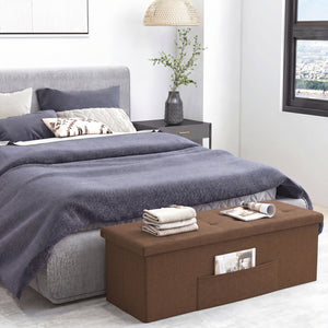 43 Inches Folding Storage Ottoman Bench Linen End of Bed Bench with Padded Seat-Brown view 3