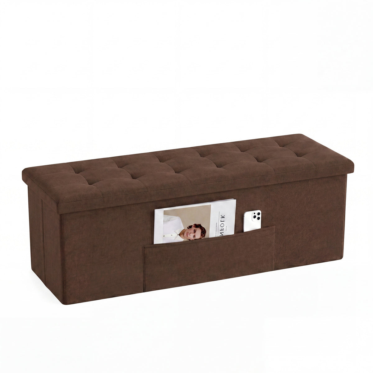 43 Inches Folding Storage Ottoman Bench Linen End of Bed Bench with Padded Seat-Brown view 4