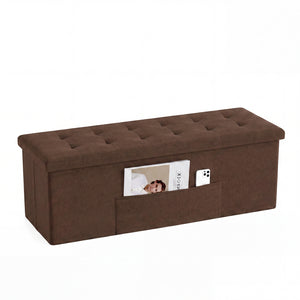 43 Inches Folding Storage Ottoman Bench Linen End of Bed Bench with Padded Seat-Brown view 4