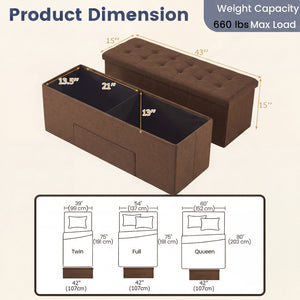 43 Inches Folding Storage Ottoman Bench Linen End of Bed Bench with Padded Seat-Brown view 5