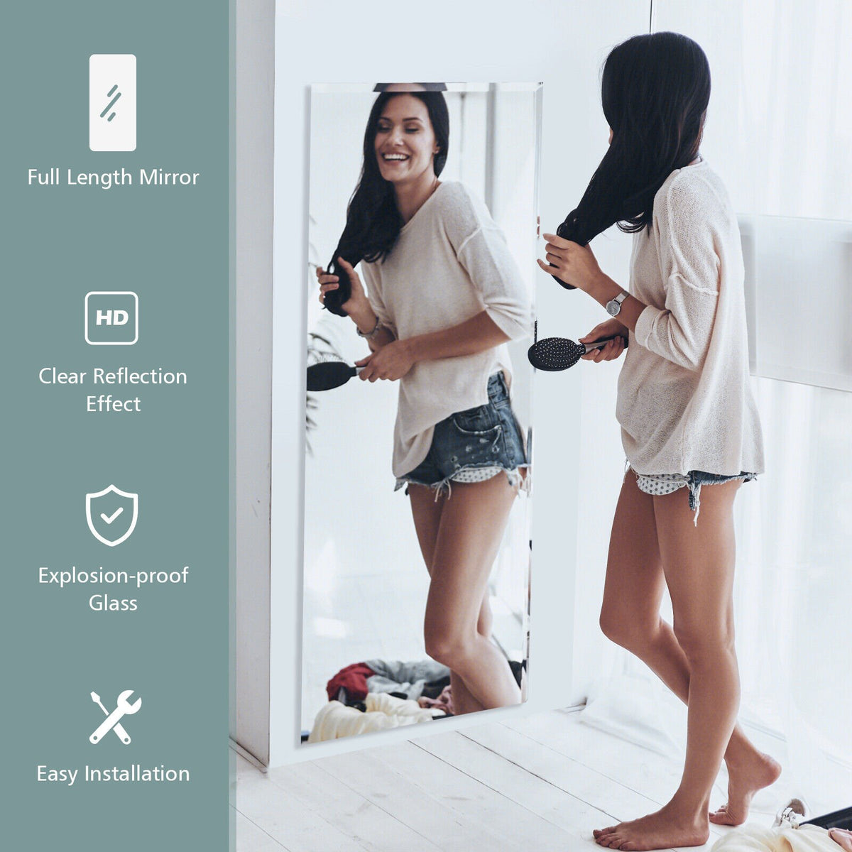 43 x 15 Inch Wall Mounted Frameless Full Length Mirror view 7