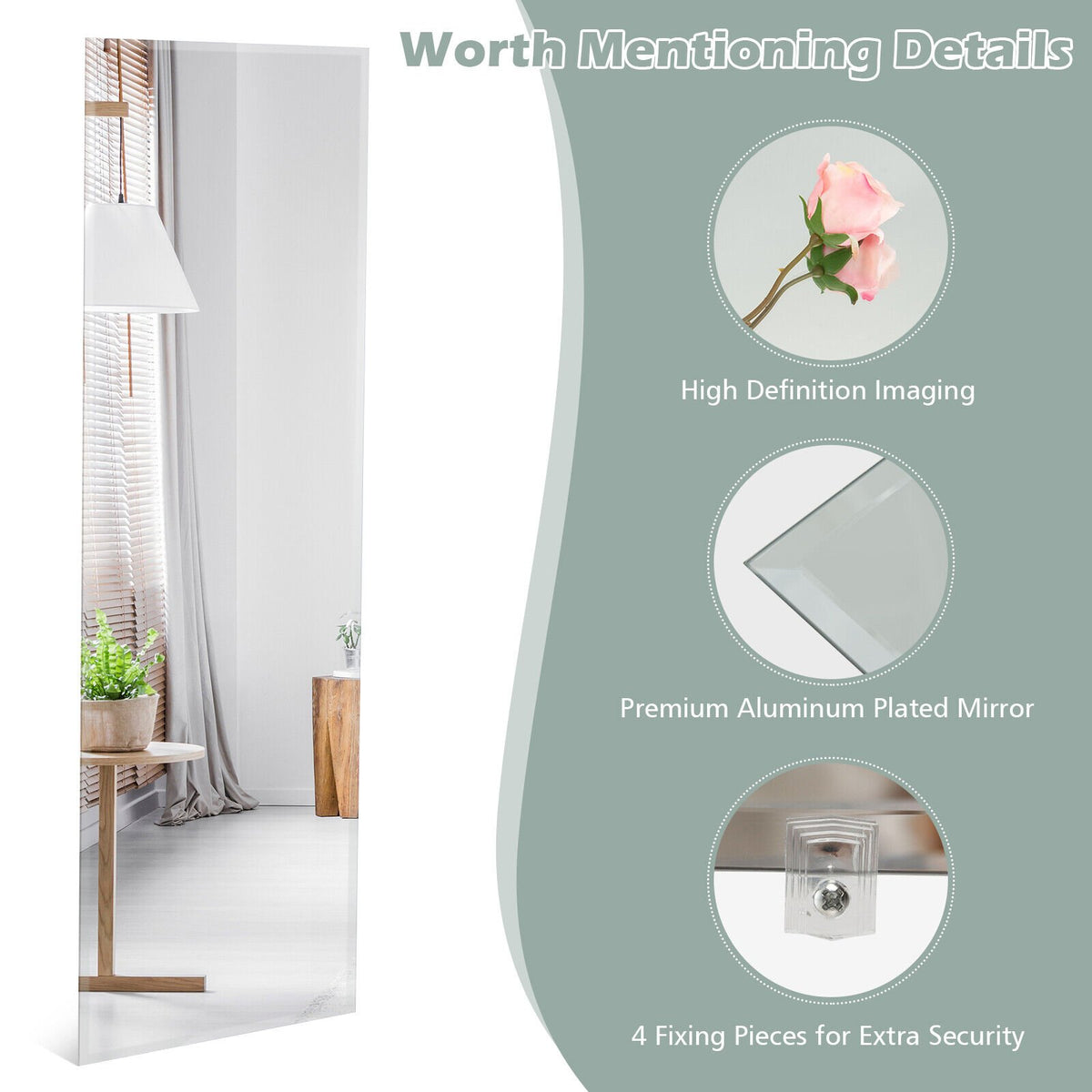 43 x 15 Inch Wall Mounted Frameless Full Length Mirror view 8