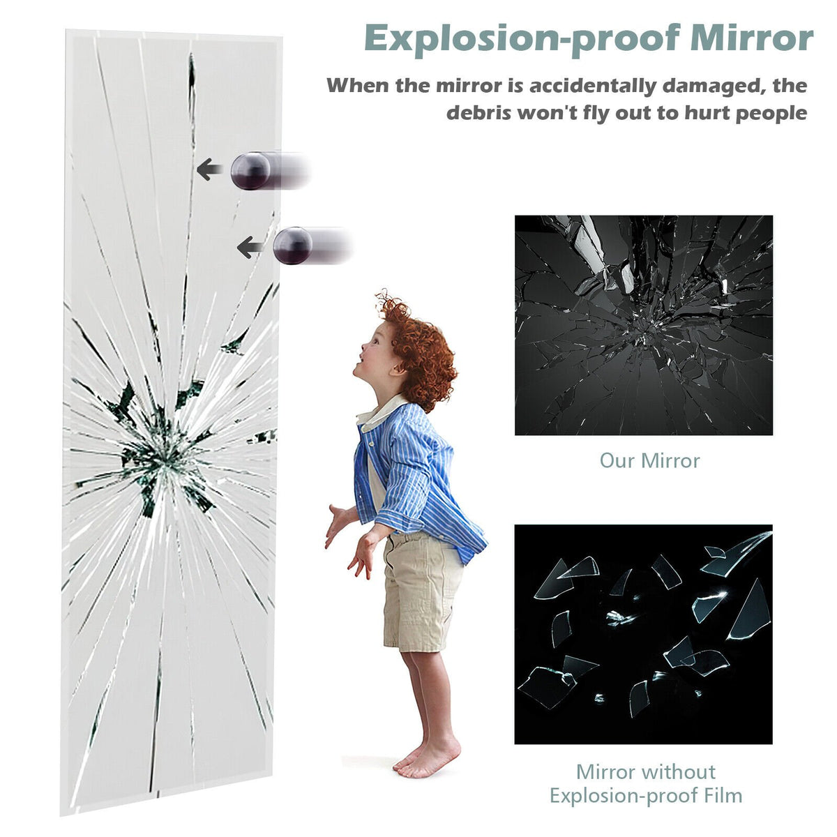 43 x 15 Inch Wall Mounted Frameless Full Length Mirror view 9
