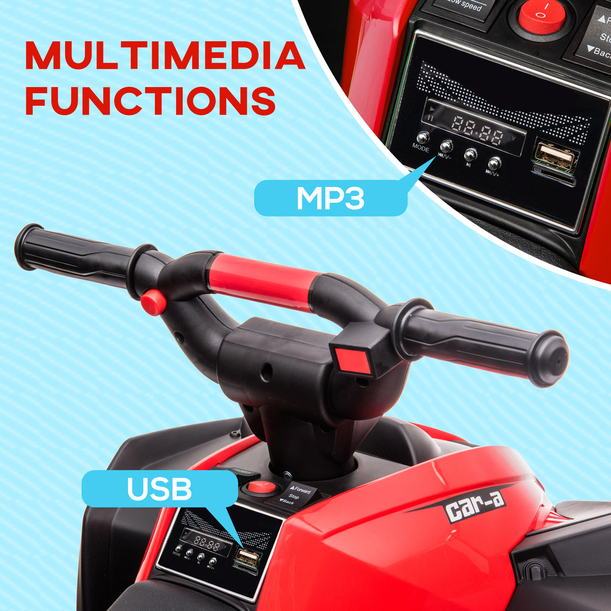 Aosom Kids 4 Wheeler Quad with Music, Headlights, High & Low Speed, Kids ATV for 3-5 Years Old Boys & Girl